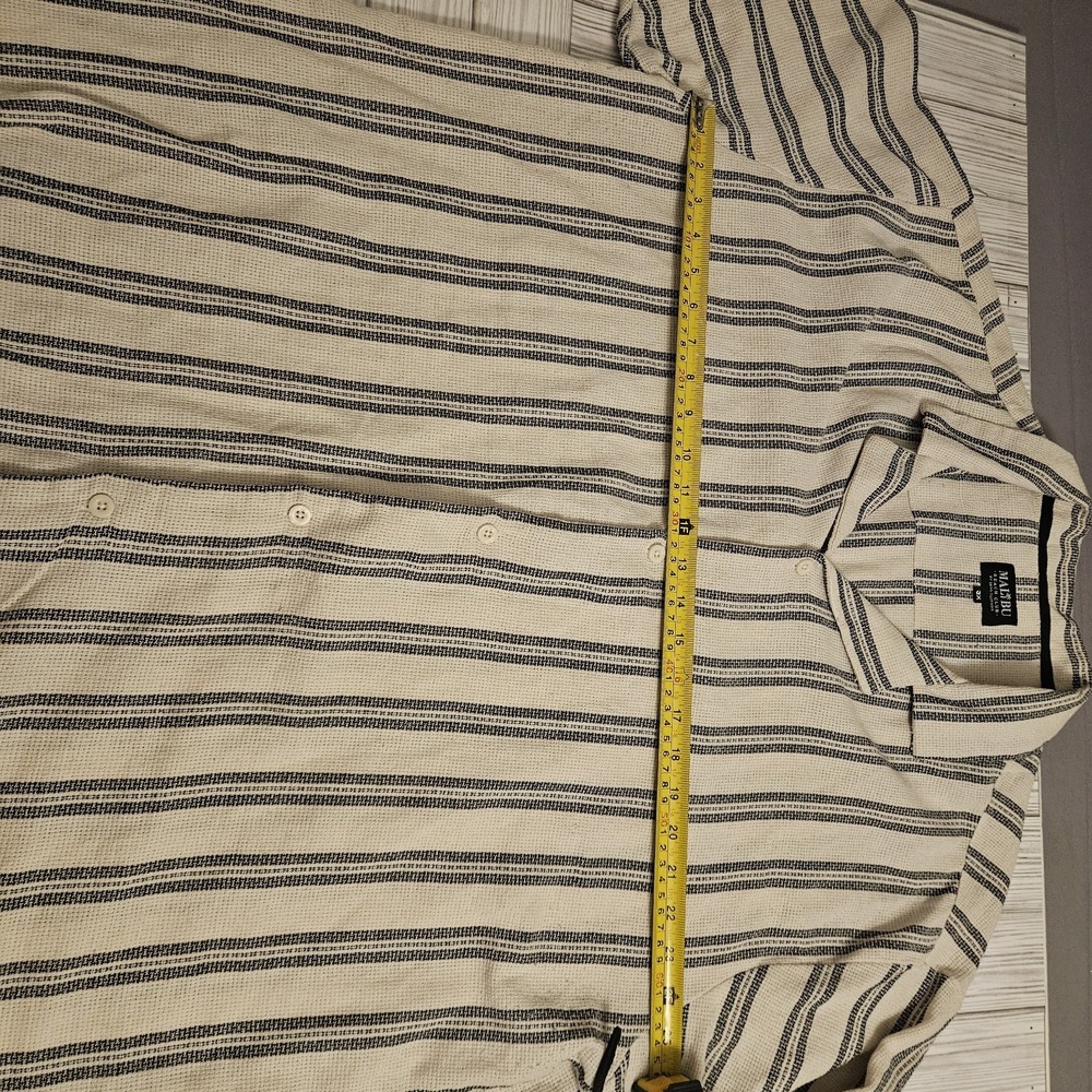 Malibu Beach Club shirt Mens 3XL‎ Striped Ecru Short Sleeve Button-Up - Picture 4 of 6